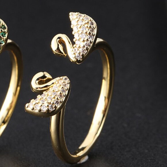 Gold Rhinestone Swan Ring - Picture 2 of 2
